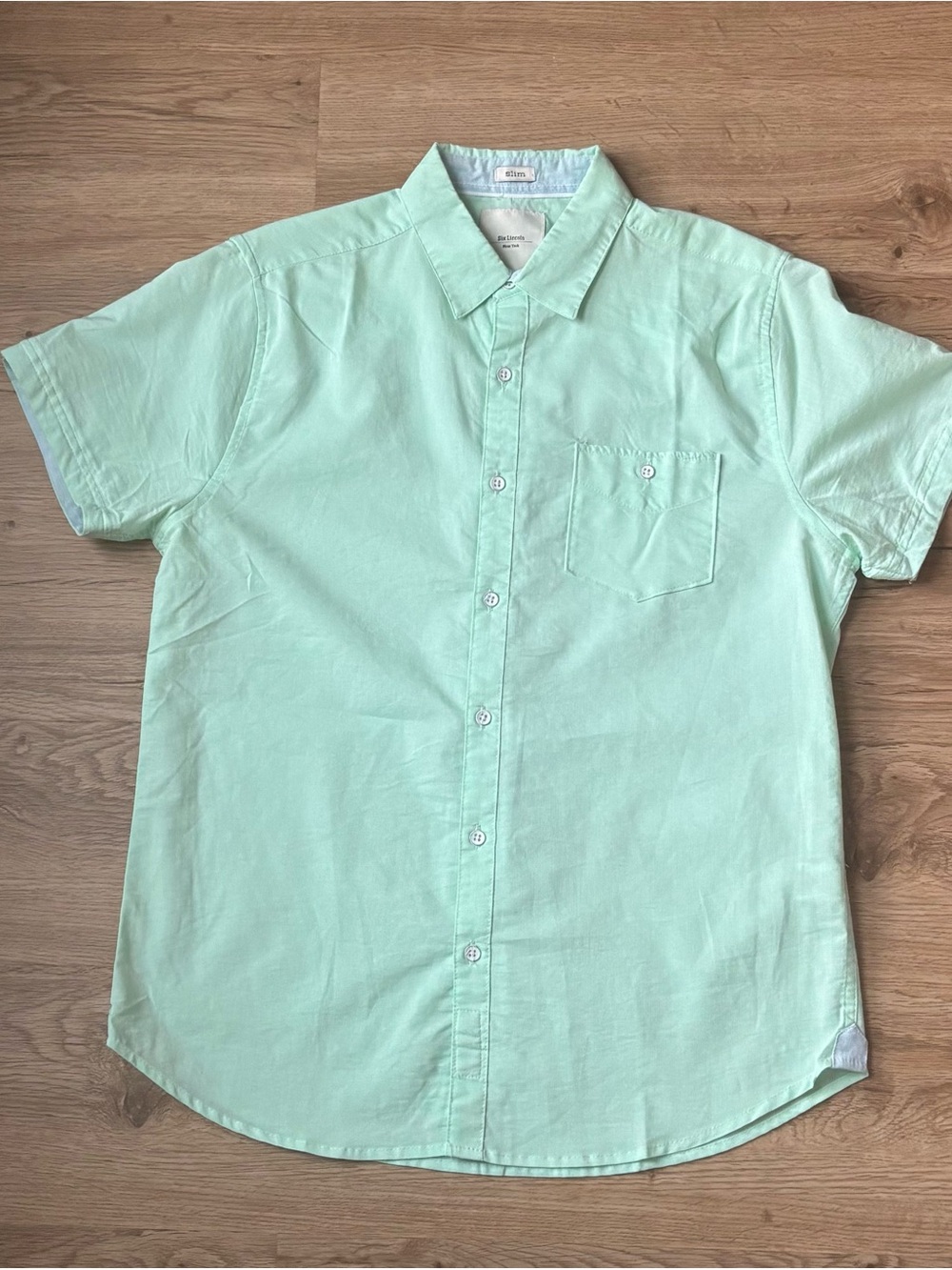 Six Lincoln Men's Mint Short-Sleeve Button-Up Shirt polo summer slim fit medium